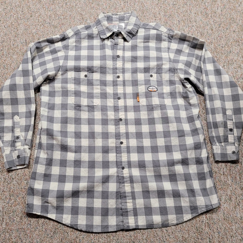 Rasco FR Plaid Work Shirt Mens 2XL Long Gray Flame Resistant NFPA 2112 CAT 2